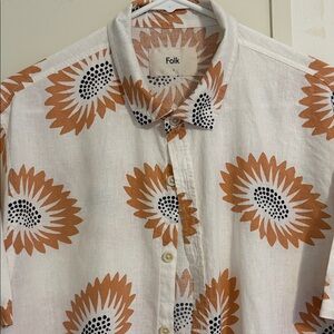 Folk Men's Casual Shirt with Orange Floral Design